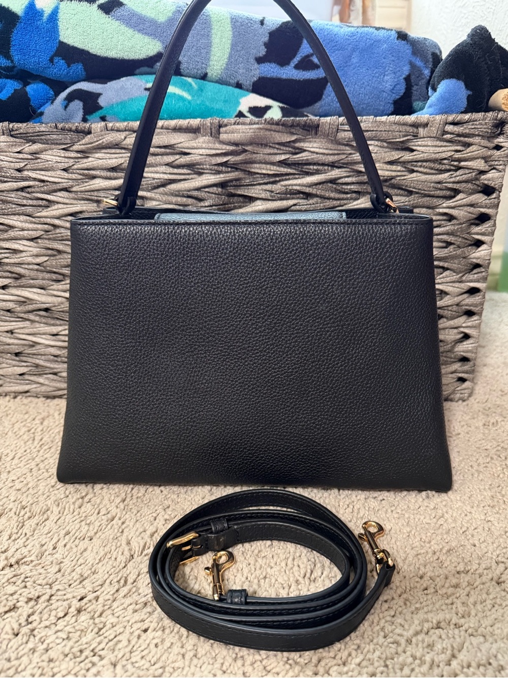 Tory Burch Britten Black Pebbled Leather Satchel Crossbody Shoulder Bag EUC - Picture 2 of 14